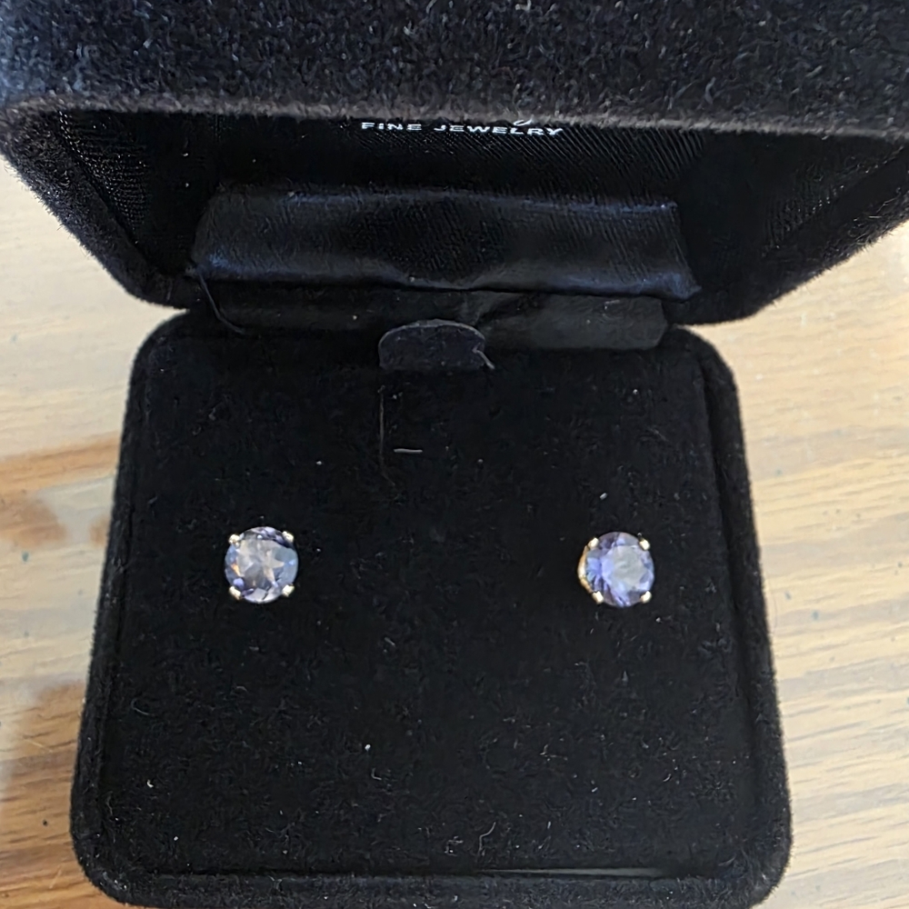 14K Gold Genuine Tanzanite Stud Earrings – Round Cut – Approx. 5mm